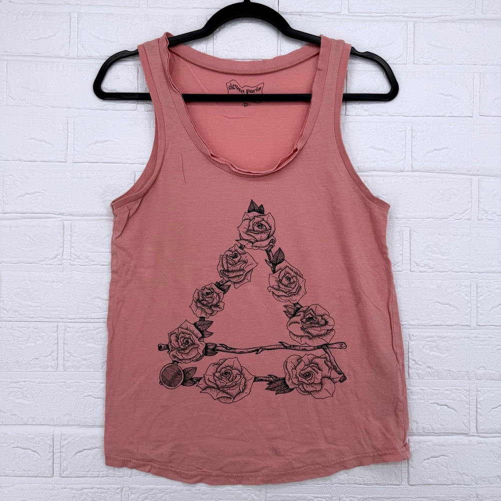Eleven Paris Tank Top Womens XS Pink Rose Triangle Graphic Sleeveless Tee